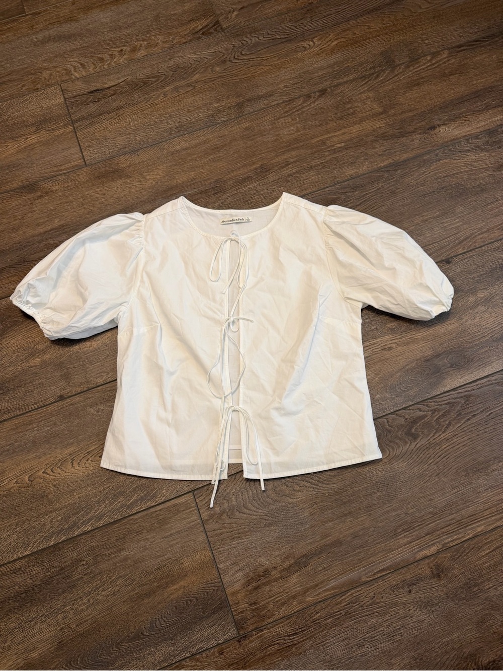 Abercrombie & Fitch White Puff Sleeve Tie-Front Blouse